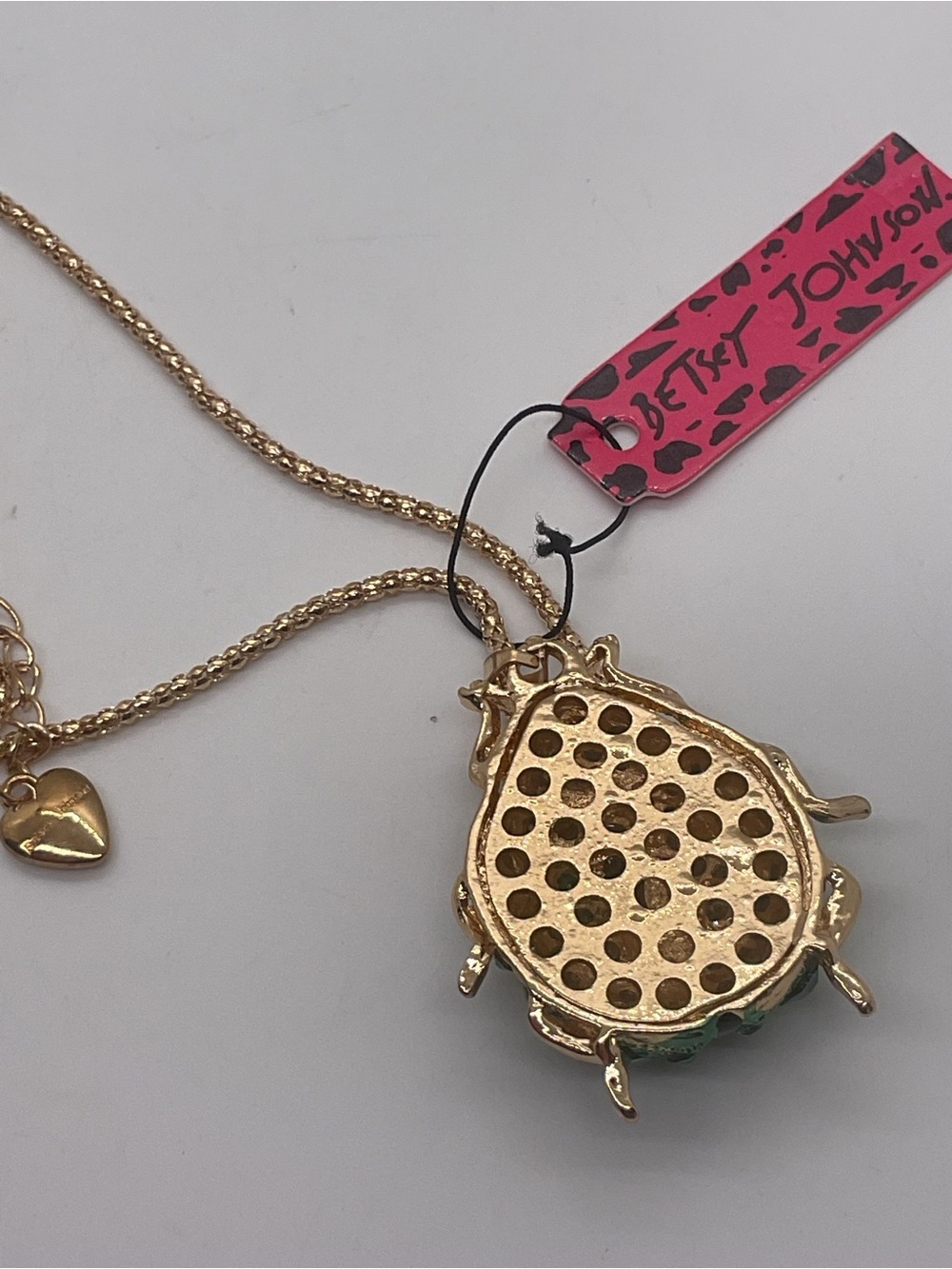Betsey Johnson Gold-Tone Beetle Pendant Necklace with Teal-Green Crystals - Picture 6 of 6